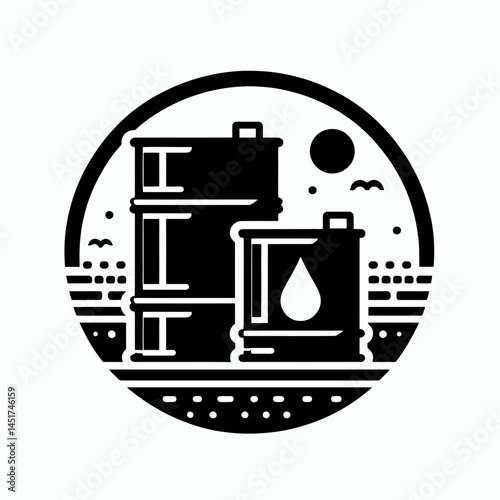  very simple flat and single minimalist Oil Barrel Silhouettes in black on a white background