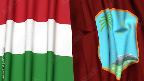 Flags of HUNGARY and West Indies with realistic cloth texture