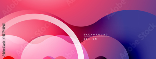 Abstract background features flowing shapes, pinks, purples, blues. Modern design with gradient transitions, smooth curves, minimal text.