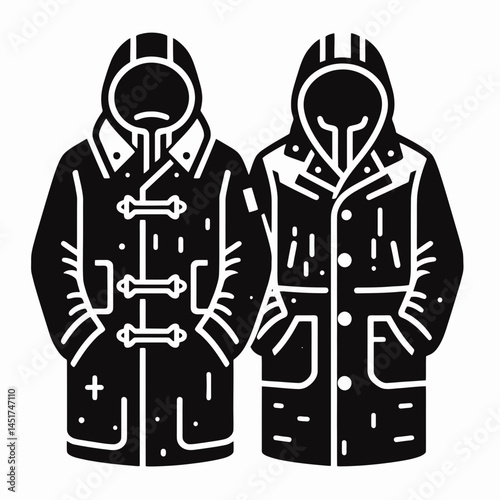  very simple flat and single minimalist Winter Coat Silhouettes in black on a white background