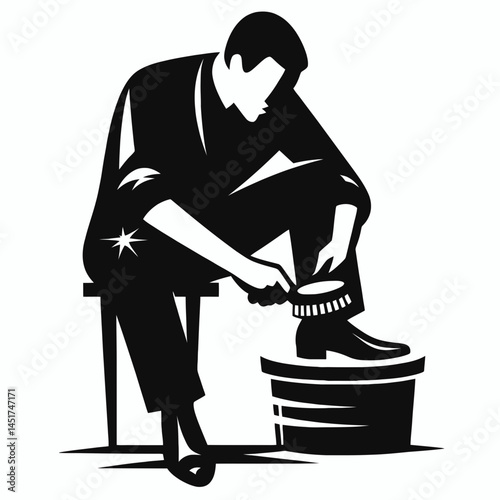 very simple flat and single minimalist Shoe Shine Silhouettes in black on a white background 