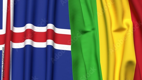 Flags of ICELAND and MALI with realistic cloth texture