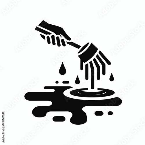  very simple flat and single minimalist Cleaning Oil Spill Silhouettes in black on a white background 