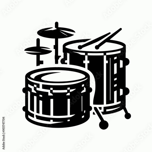 very simple flat and single minimalist Drums Instrument Silhouettes in black on a white background 