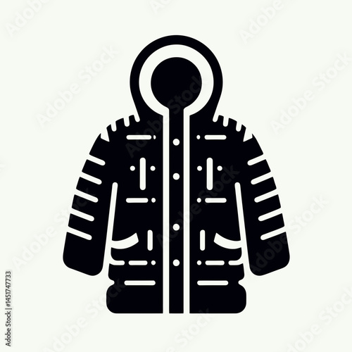  very simple flat and single minimalist Winter Coat Silhouettes in black on a white background 