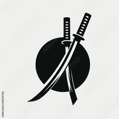  very simple flat and single minimalist Katana Swords Silhouettes in black on a white background 