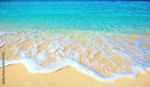 Wallpaper Mural Ocean waves gently lapping at a sandy beach.  Tranquil turquoise water meets light beige sand, frothy white surf Torontodigital.ca