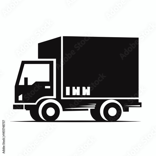  very simple flat and single minimalist Moving Truck Silhouettes in black on a white background