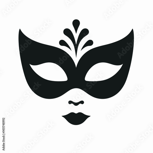  very simple flat and single minimalist Masquerade Mask Silhouettes in black on a white background 