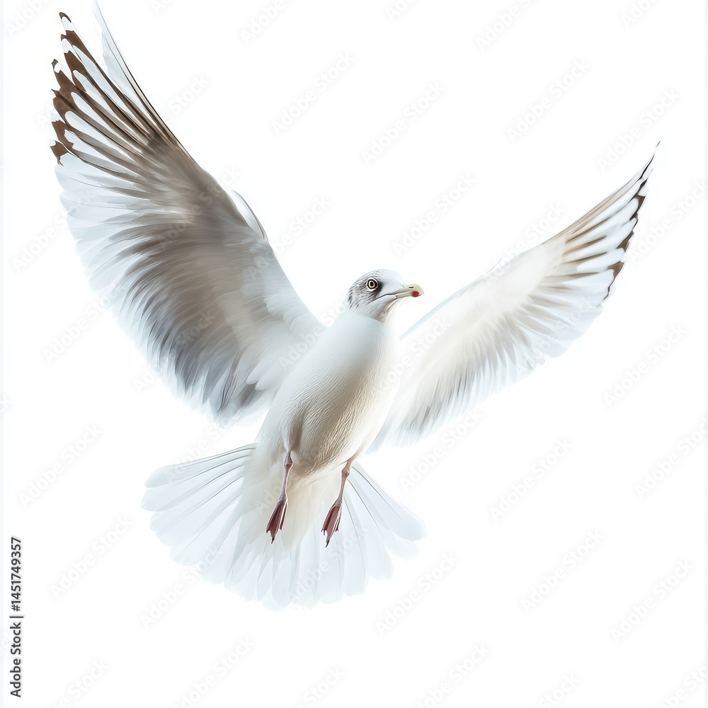 Fototapeta premium White Seagull in Flight Against a White Background