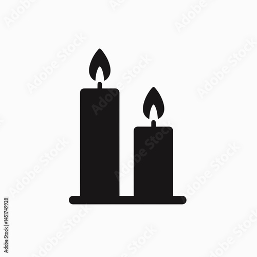  very simple flat and single minimalist Two Lit Candles Silhouettes in black on a white background