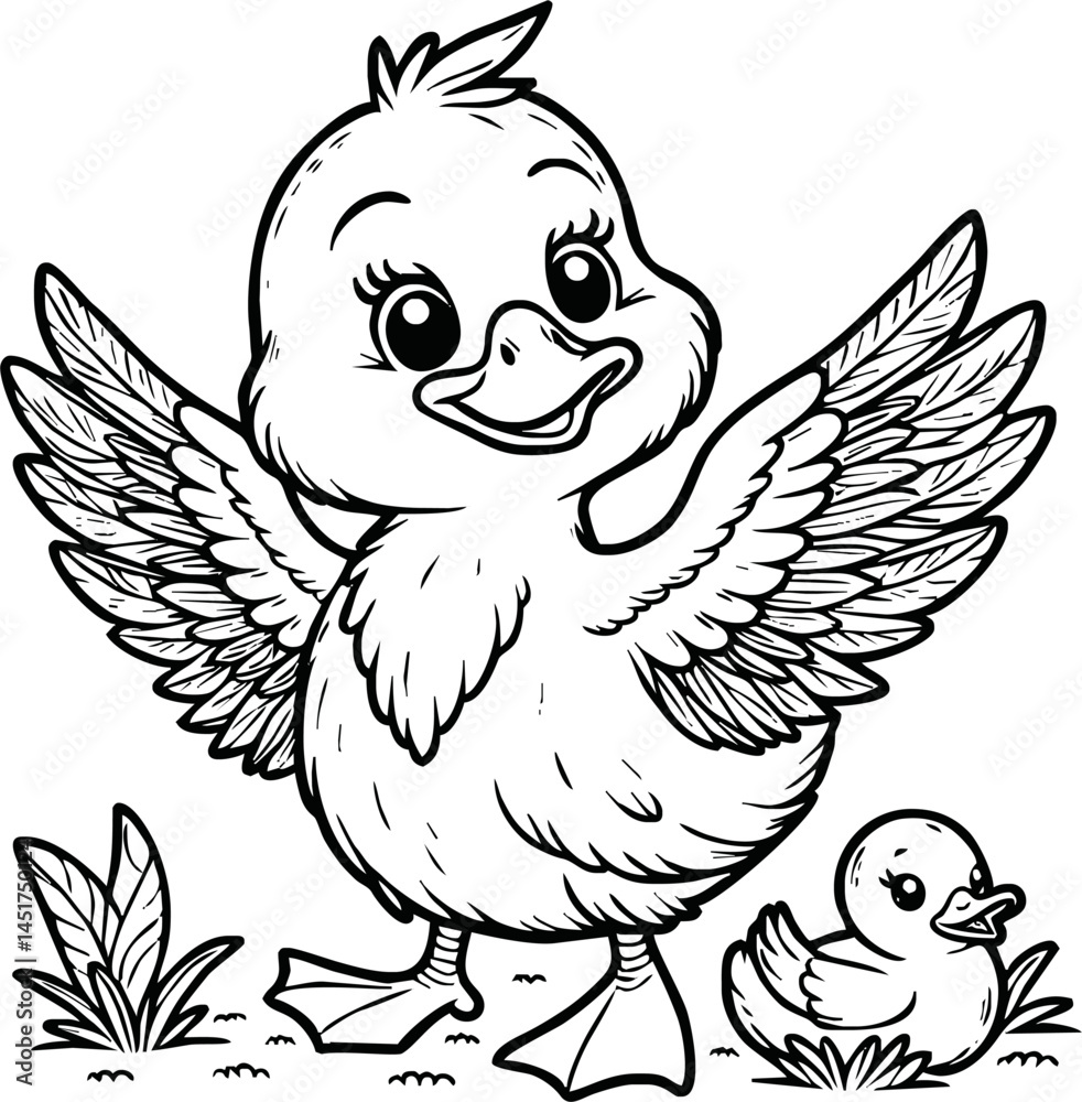 Obraz premium Cute duck vector illustration for children colouring page