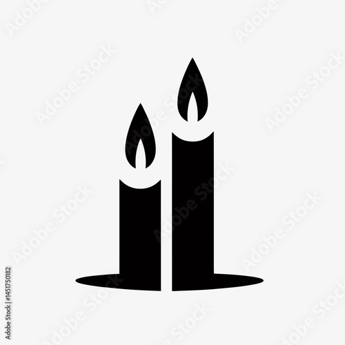  very simple flat and single minimalist Two Lit Candles Silhouettes in black on a white background 