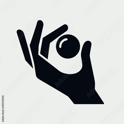  very simple flat and single minimalist Hand Holding Contact Lens Silhouettes in black on a white background 