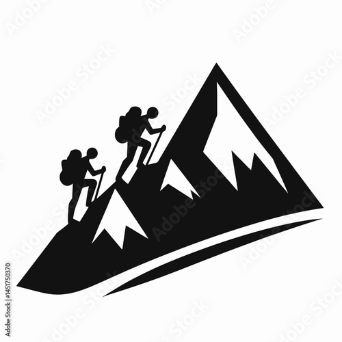  very simple flat and single minimalist Mountain Climbing Silhouettes in black on a white background 