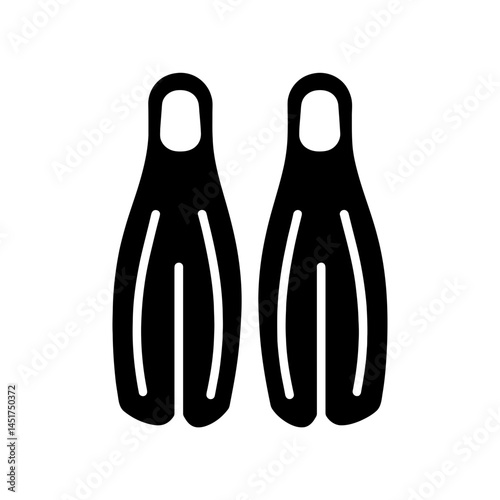  very simple flat and single minimalist Scubadiving Fins Silhouettes in black on a white background 