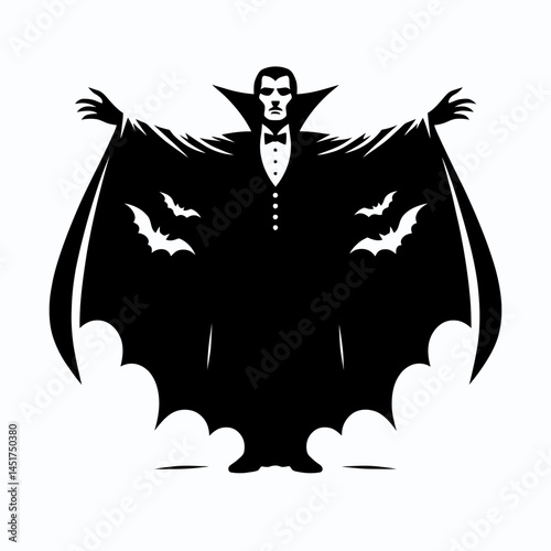  very simple flat and single minimalist Dracula Halloween Costume Silhouettes in black on a white background 