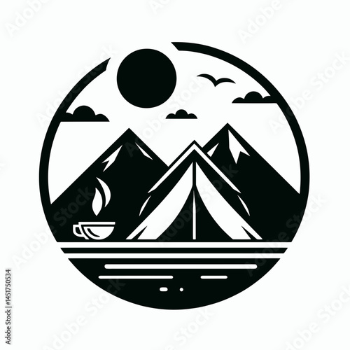  very simple flat and single minimalist Camping Tent Silhouettes in black on a white background 