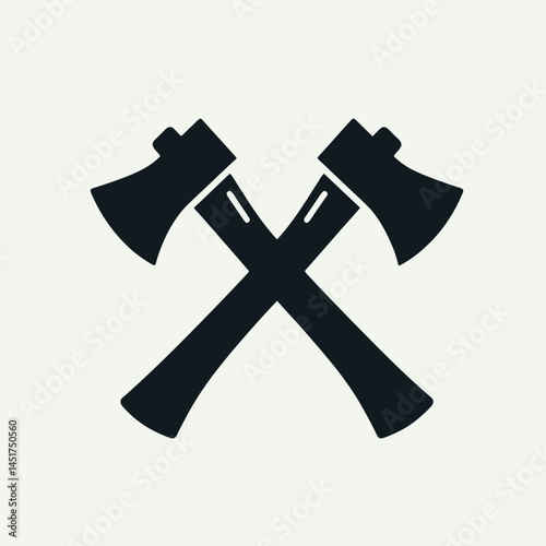  very simple flat and single minimalist Two Crossed Axes Silhouettes in black on a white background