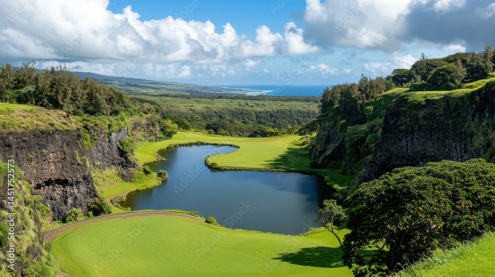 Fototapeta premium Volcanic craters and lush rainforest merging into breathtaking Hawaiian landscapes