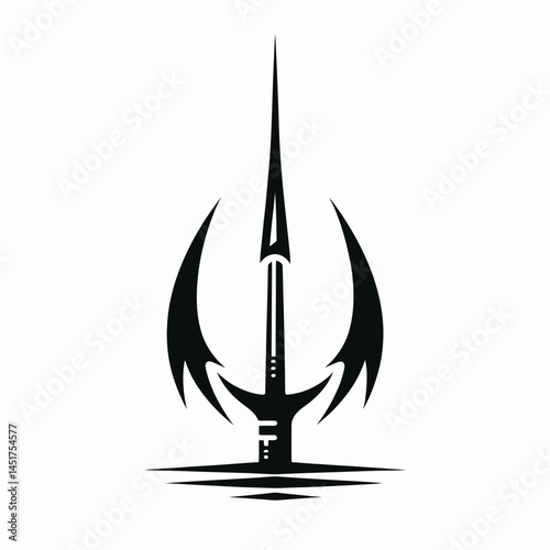 very simple flat and single minimalist Fishing Harpoon Silhouettes in black on a white background
