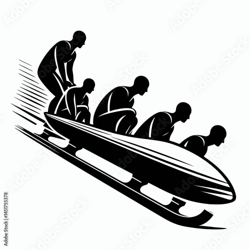  very simple flat and single minimalist Bobsleigh and Athletes Silhouettes in black on a white background 