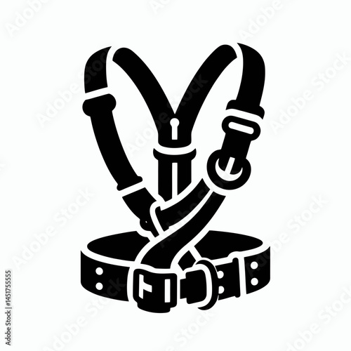  very simple flat and single minimalist Rock Climbing Harness Silhouettes in black on a white background 