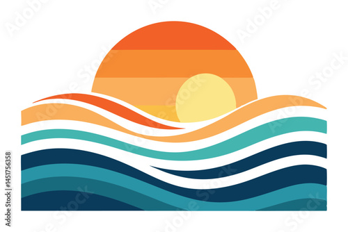 Wavy ocean lines and retro sun evoke peaceful summer vibes and is transparent