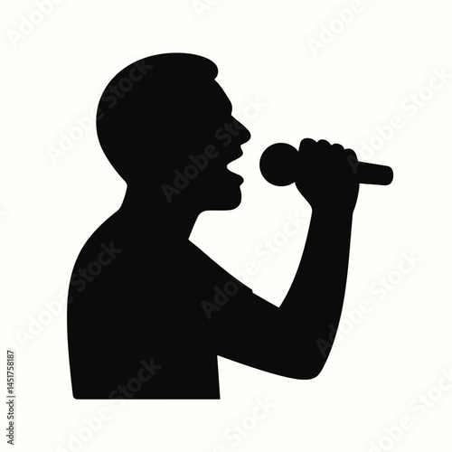  very simple flat and single minimalist Man Singing Silhouettes in black on a white background 