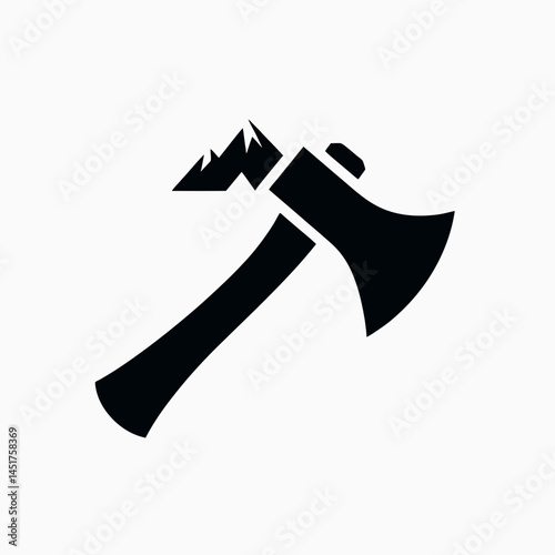  very simple flat and single minimalist Rock Climbing Axe Silhouettes in black on a white background 