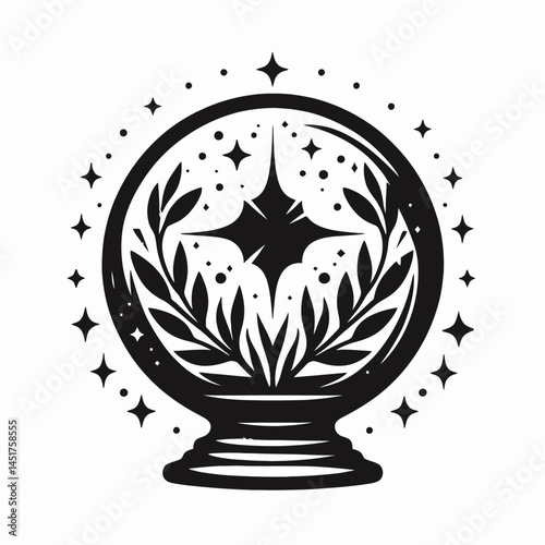  very simple flat and single minimalist Magic Crystal Ball Silhouettes in black on a white background