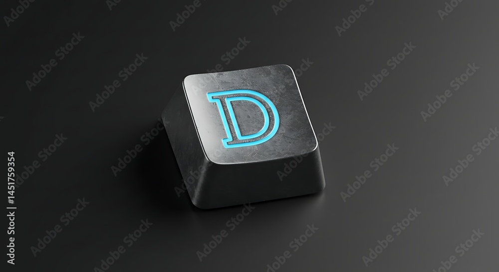 Cyberpunk Style:  Neon-Lit 'D' Keycap Render