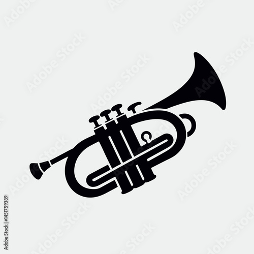  very simple flat and single minimalist Trumpet Silhouettes in black on a white background 