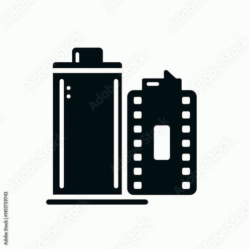  very simple flat and single minimalist Film Roll and Darkroom Silhouettes in black on a white background