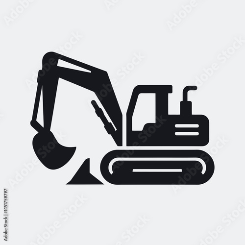  very simple flat and single minimalist Backhoe Silhouettes in black on a white background