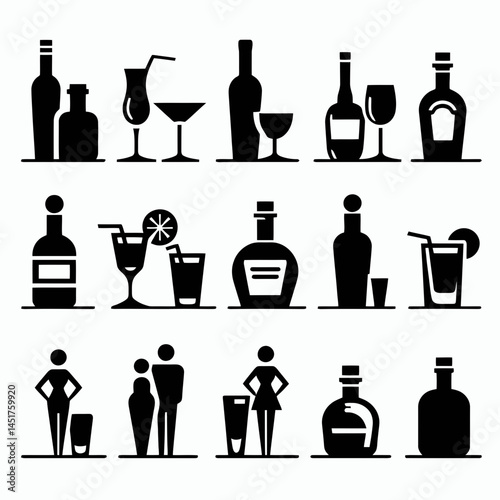  very simple flat and single minimalist Vodka Shot Silhouettes in black on a white background 