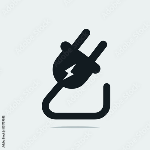  very simple flat and single minimalist Electric Plug Emblem Silhouettes in black on a white background 