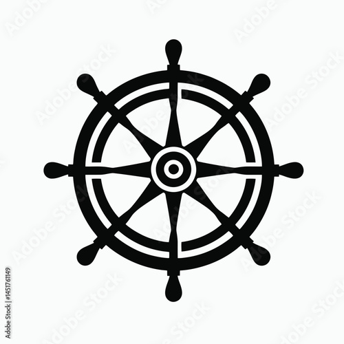  very simple flat and single minimalist Ship Wheel Silhouettes in black on a white background