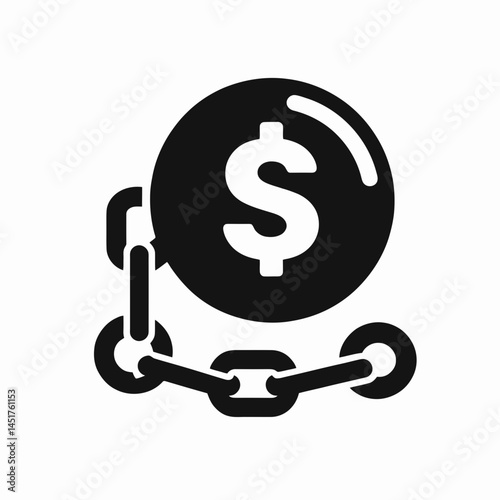  very simple flat and single minimalist Money Ball  Chain Silhouettes in black on a white background 