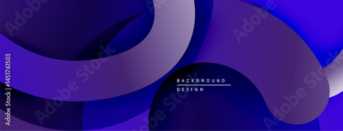 Abstract fluid shapes, gradients, purple hues dominate design. Modern aesthetic, smooth transitions create dynamic composition.