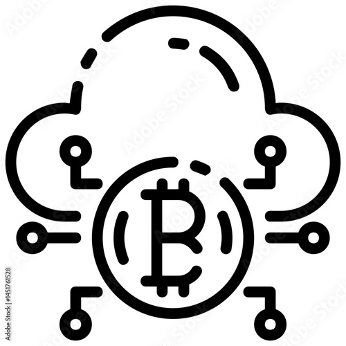 bitcoin cloud vector outline icon