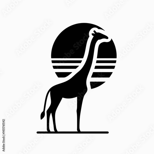  very simple flat and single minimalist Giraffe Silhouettes in black on a white background