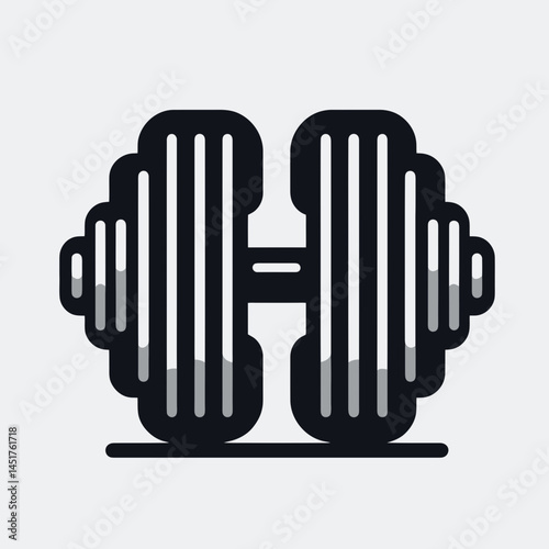  very simple flat and single minimalist Heavy Dumbbell Silhouettes in black on a white background 