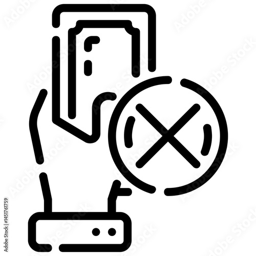 no cash payment vector outline icon