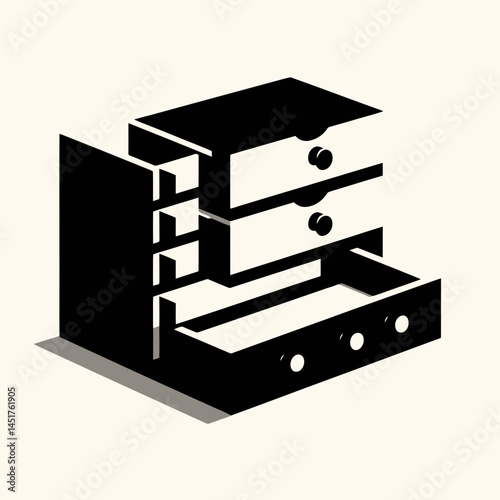  very simple flat and single minimalist Drawer Unit Silhouettes in black on a white background 