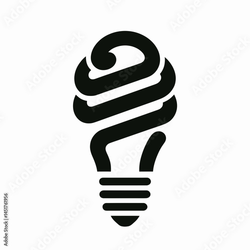  very simple flat and single minimalist Spiral Energy Saving Light Bulb Silhouettes in black on a white background 