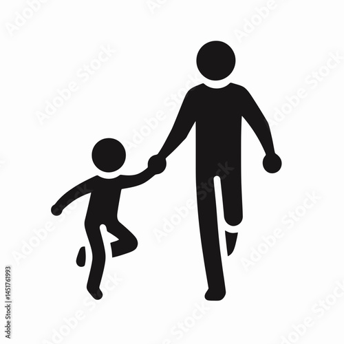  very simple flat and single minimalist Happy Adult and Child Silhouettes in black on a white background 
