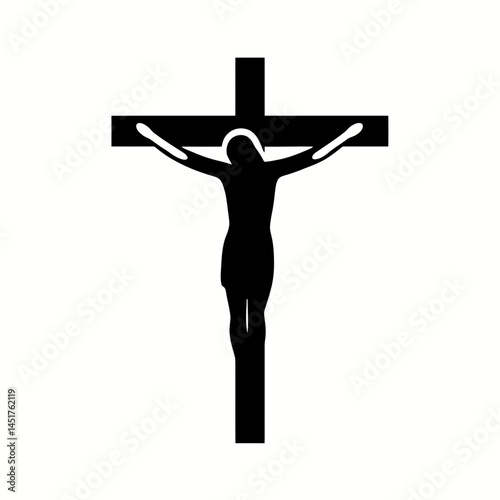  very simple flat and single minimalist Crucifixion Silhouettes in black on a white background
