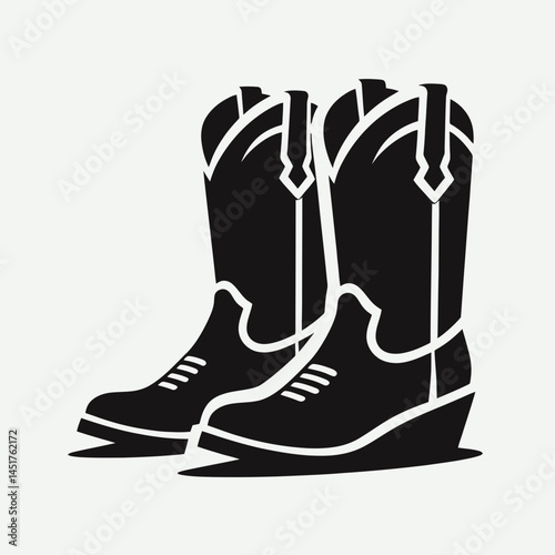  very simple flat and single minimalist Cowboy Boots Silhouettes in black on a white background