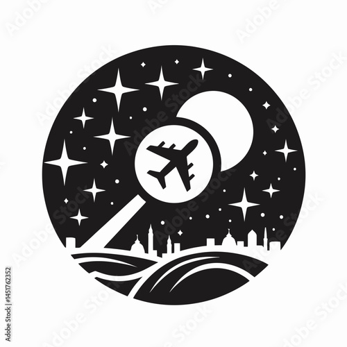  very simple flat and single minimalist Searching Flights Silhouettes in black on a white background 